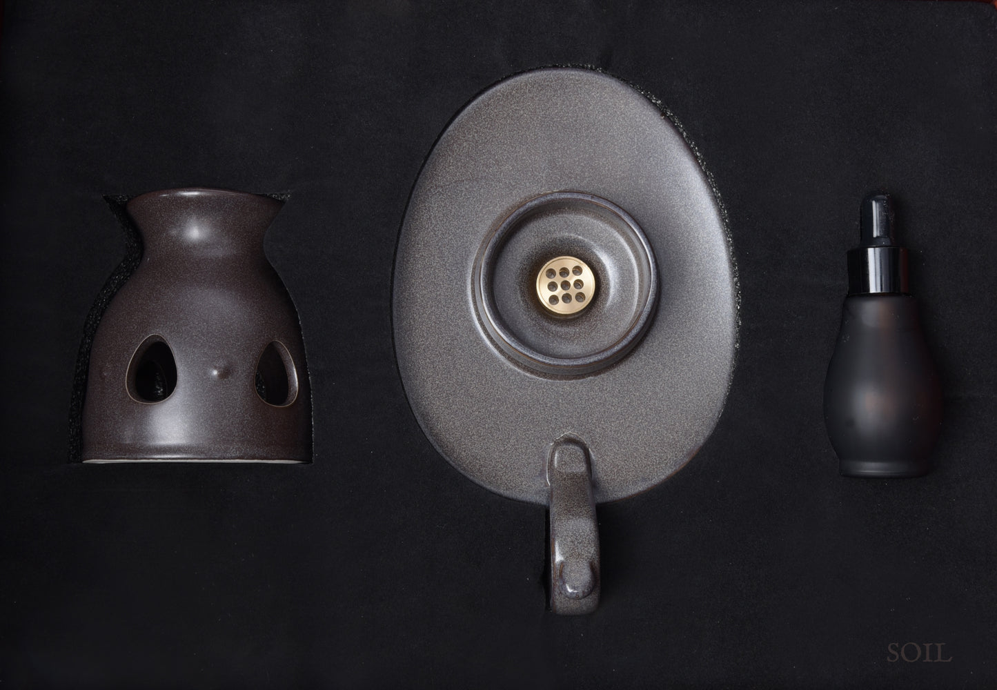 Pottery Oil Burner & Incense Holder Set